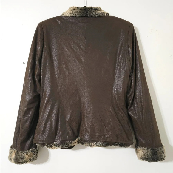 CLEO Brown Faux Leather Suede Jacket, Buttery Soft Faux Fur Lining & Cuffs, XS - Picture 11 of 16